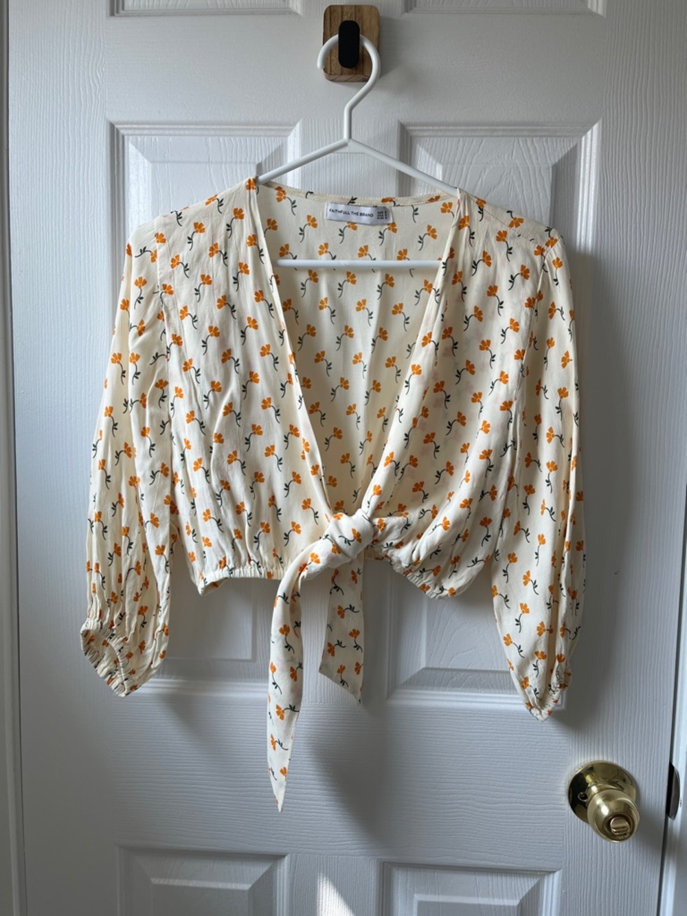 Faithfull the Brand Cream Floral Tie-Front Crop Blouse